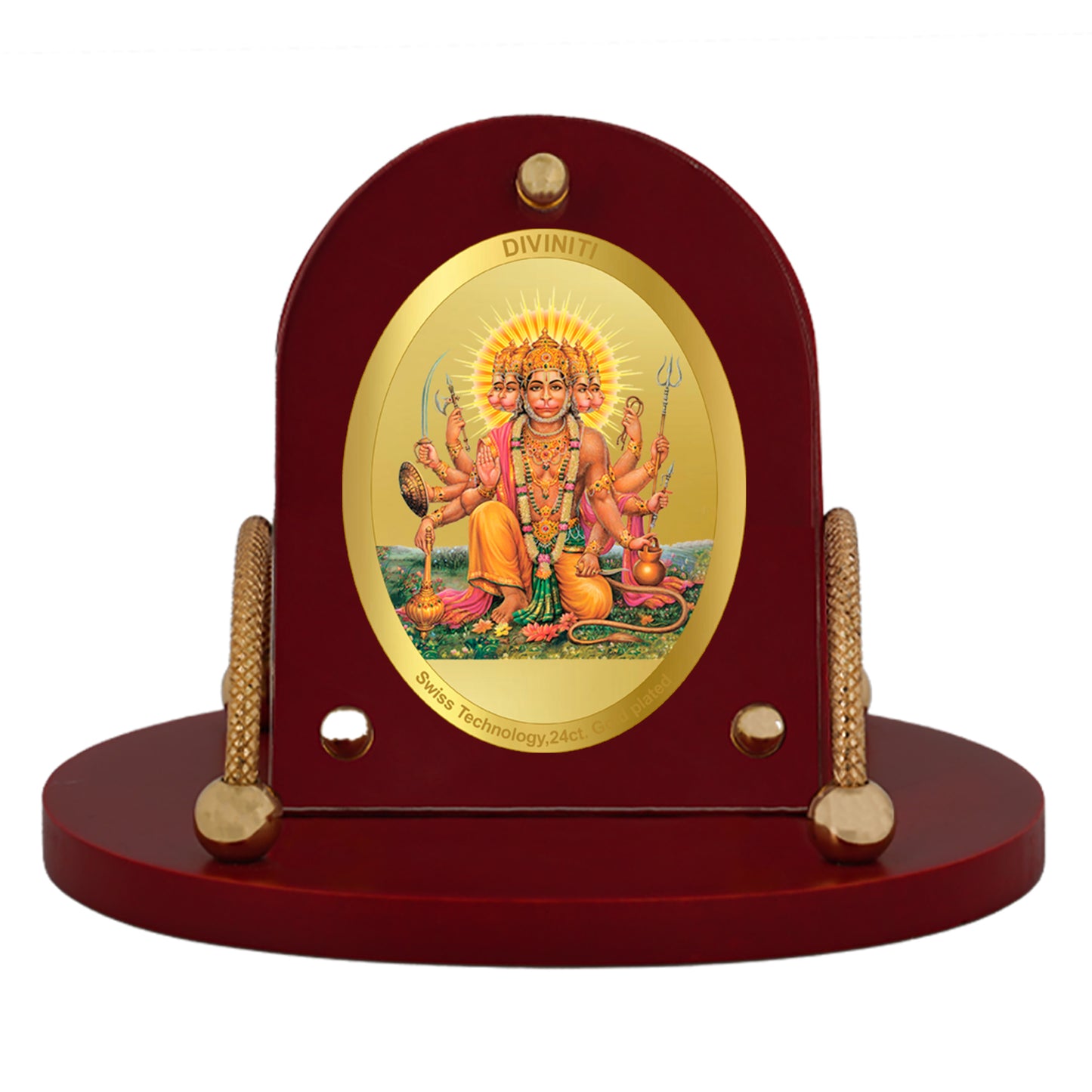 Diviniti 24K Gold Plated Foil Panchmukhi Hanuman Frame for Car Dashboard, Home Decor, Table & Office (8 CM x 9 CM)