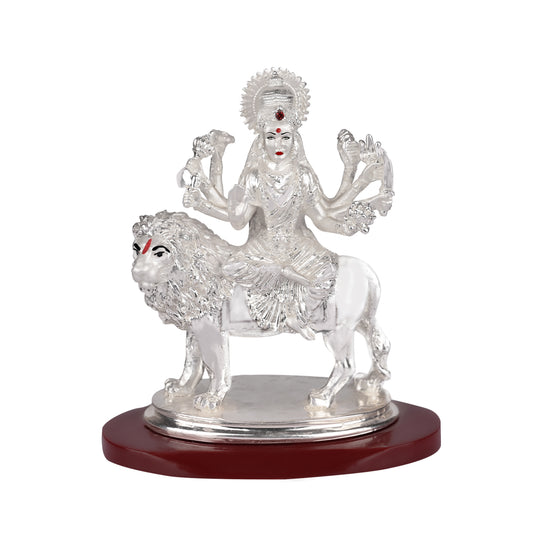 Diviniti 999 Silver Plated Durga Mata Idol for Home Decor Showpiece (9 X 10 CM)