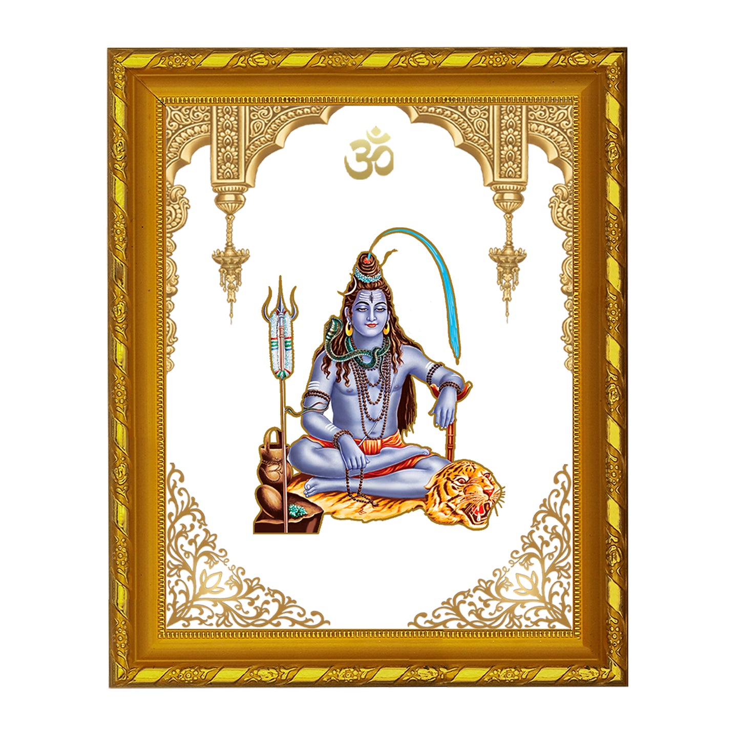 DIVINITI 24K Gold Plated Foil Lord Shiv Photo Frame for Wall Hanging, Workshop, Table Top, Home Decor, Gift|DG103 Size 2 (22.6x18.4 CM)