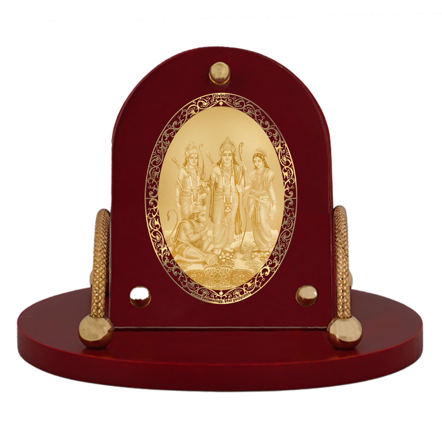 Diviniti 24K Gold Plated Foil Ram Darbar Frame for Car Dashboard, Home Decor, Table & Office (8 CM x 9 CM)