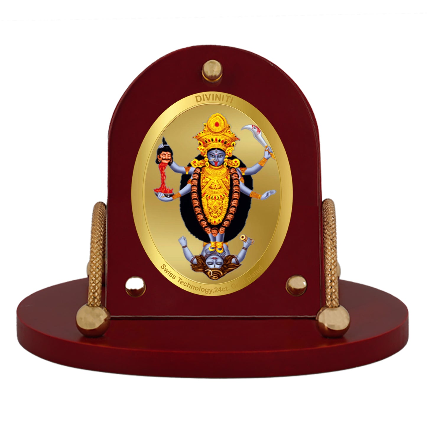 Diviniti 24K Gold Plated Foil Maa Kali Frame for Car Dashboard, Home Decor, Table & Office (MDF 7D+) (8 CM x 9 CM)