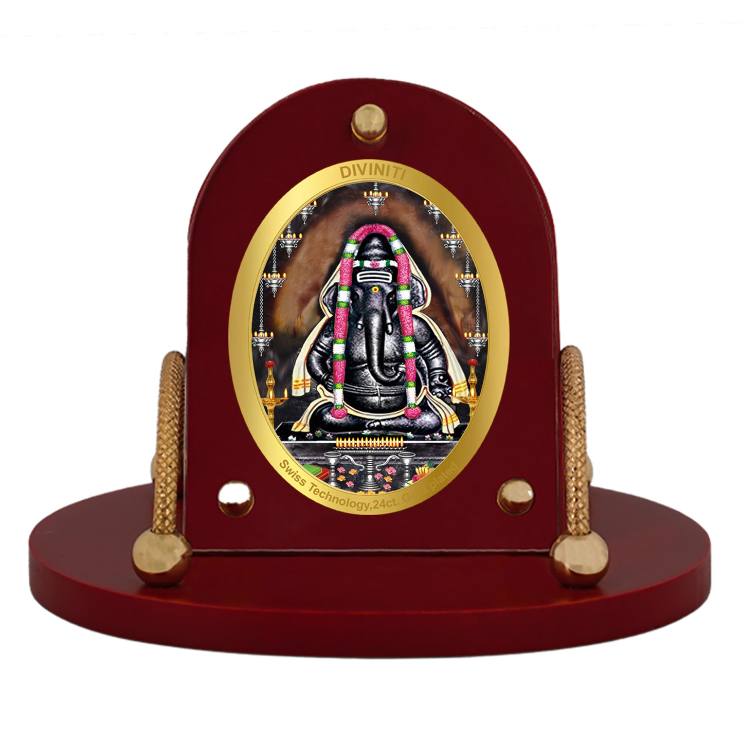 Diviniti 24K Gold Plated Foil Kripa Vinayak Frame for Car Dashboard, Home Decor, Table & Office (8 CM x 9 CM)