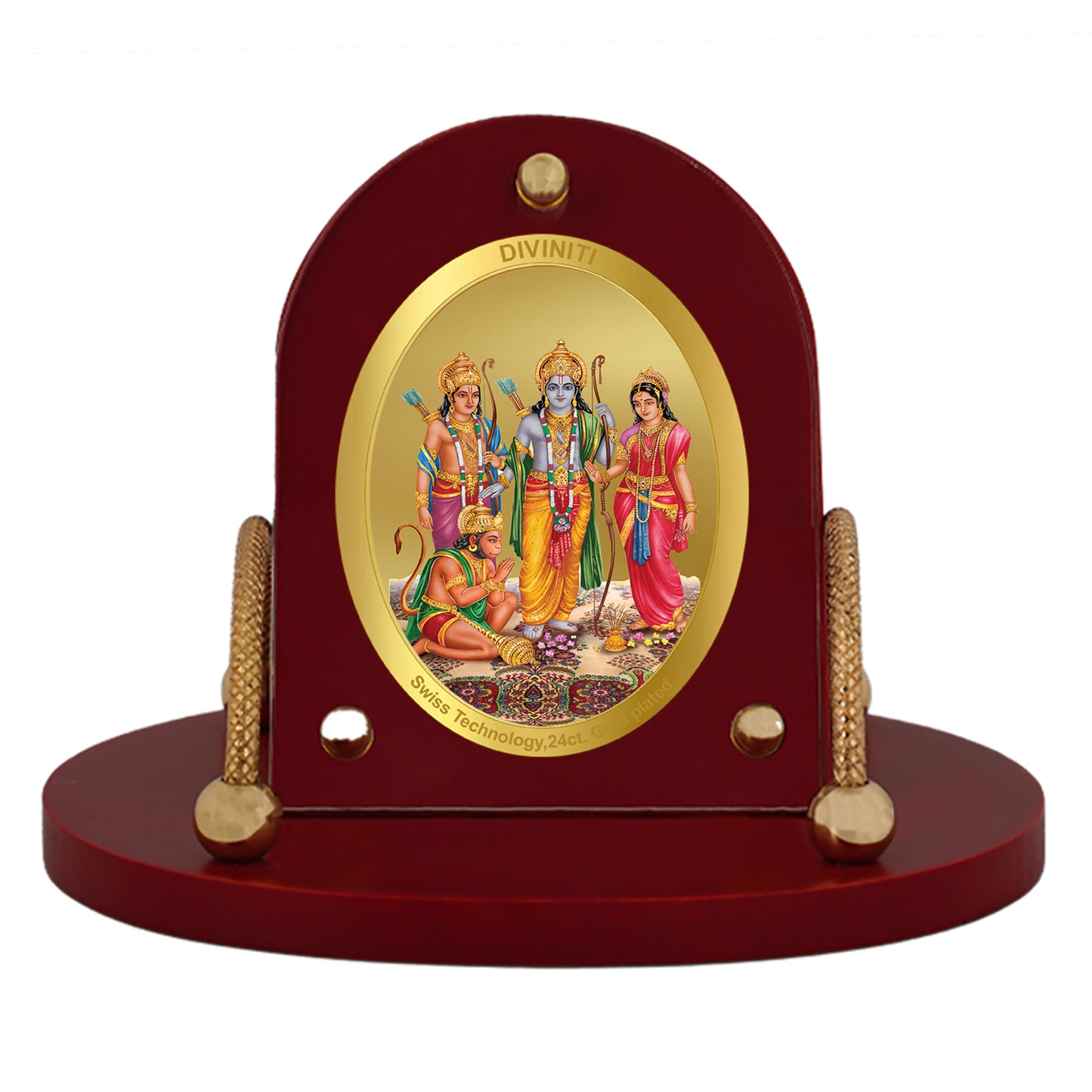 Diviniti 24K Gold Plated Foil Ram Darbar Frame for Car Dashboard, Home Decor, Table & Office (8 CM x 9 CM)