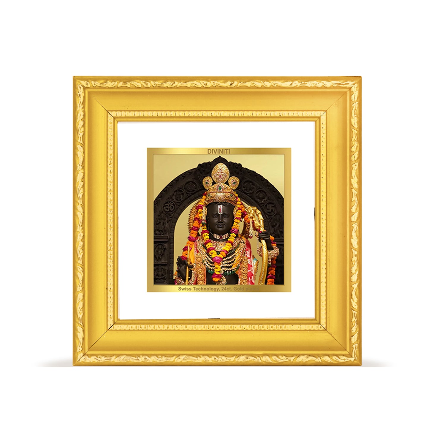 DIVINITI 24K Gold Plated Lord Ram Lalla Elegant Wall Photo Frame Idol for Table Top, Home & Office Decor, Puja Room, Gifts|DG101S1A (10x10 CM)