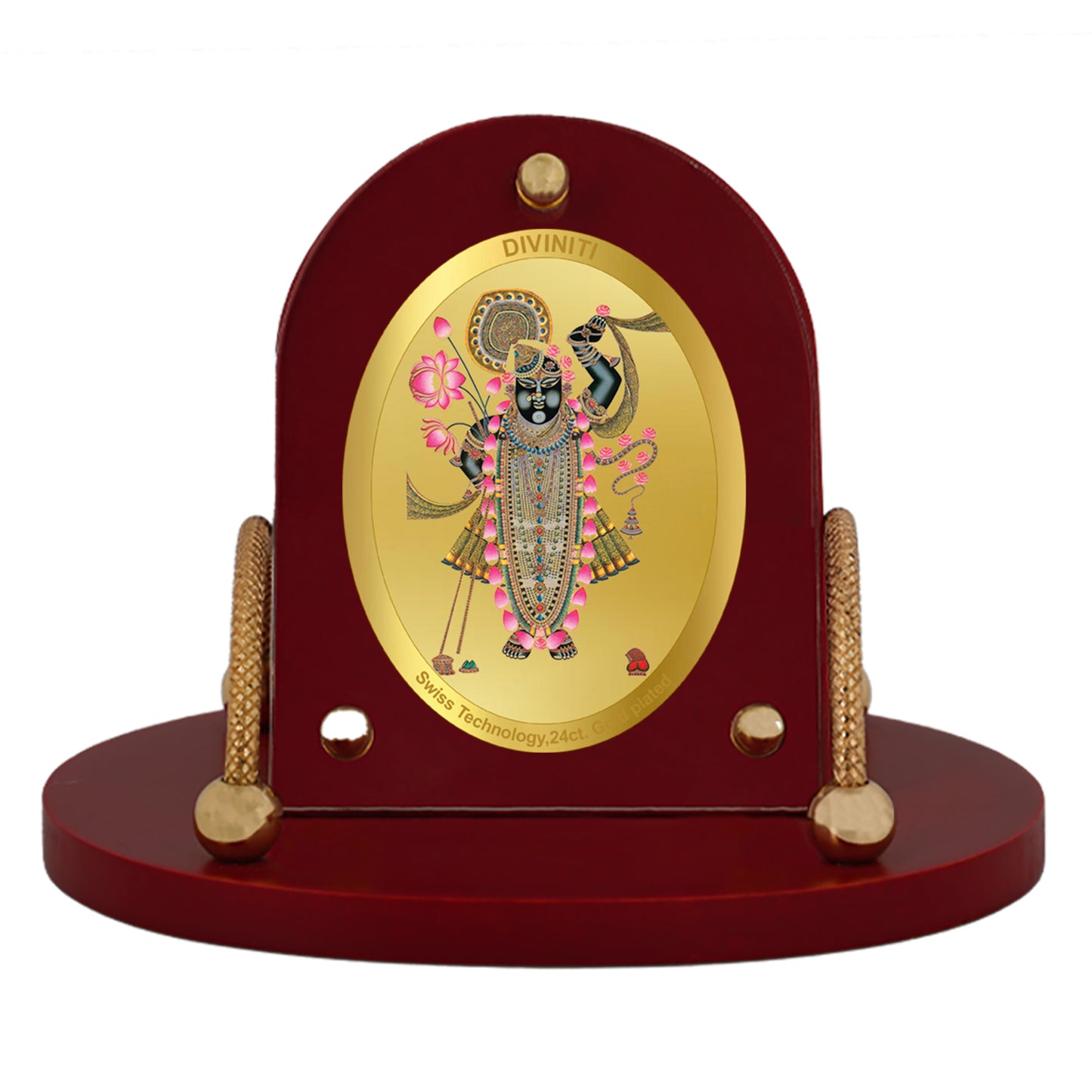 Diviniti 24K Gold Plated Foil Shrinathji Frame for Car Dashboard, Home Decor, Table & Office (8 CM x 9 CM)
