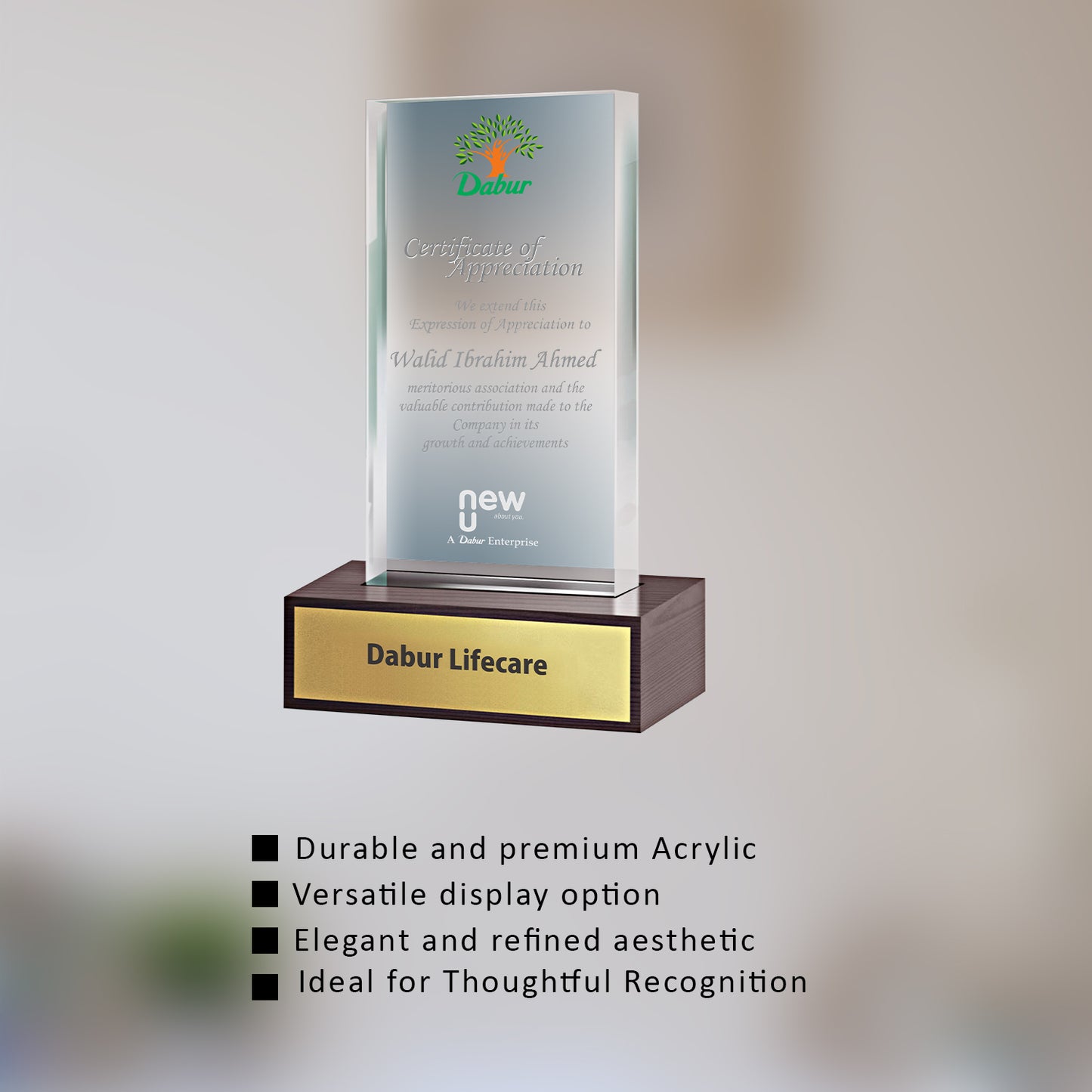 Customized Base Acrylic Trophy with Matter Printed For Corporate Gifting
