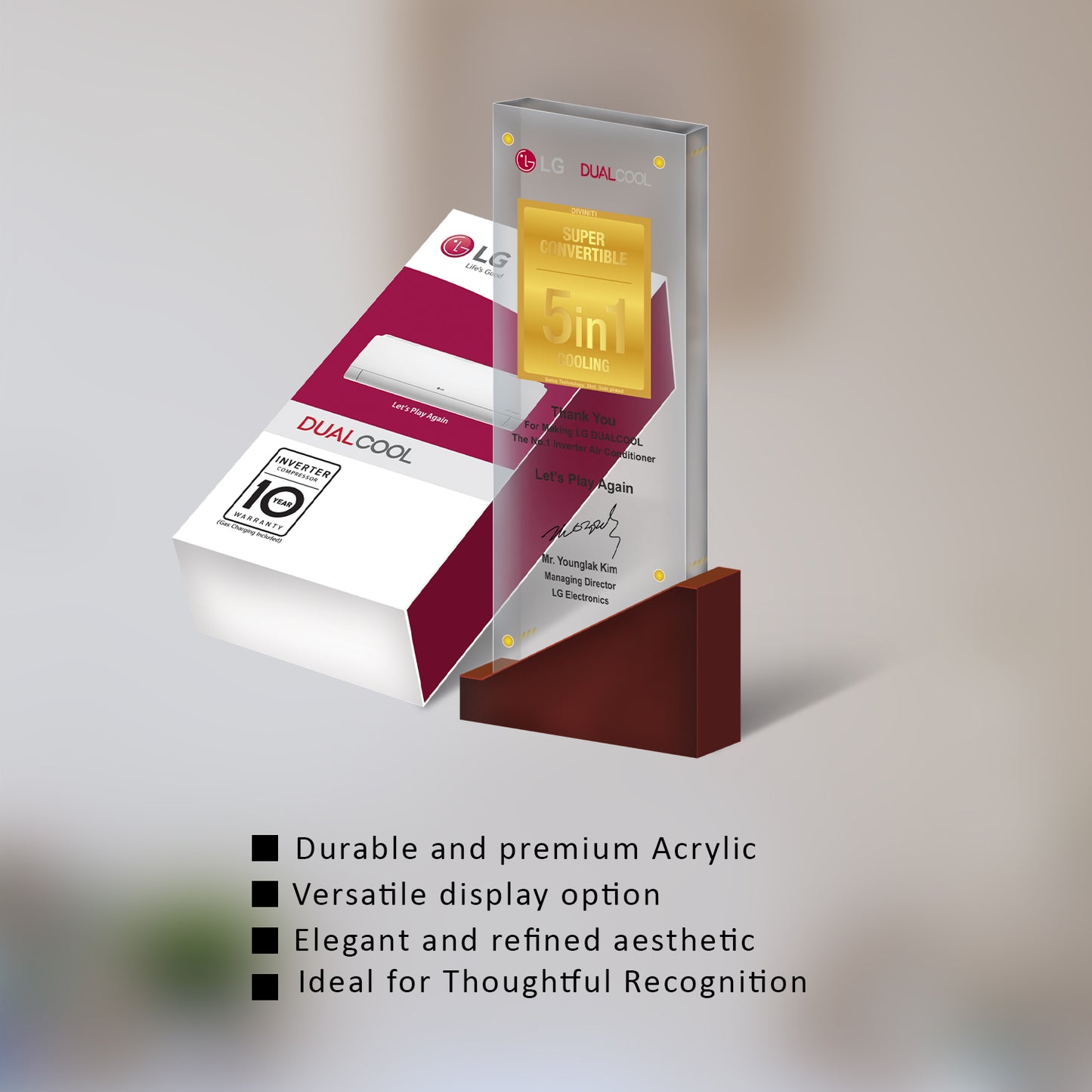 Customized Acrylic Trophy with Matter Printed on 24K Gold Plated Foil For Corporate Gifting