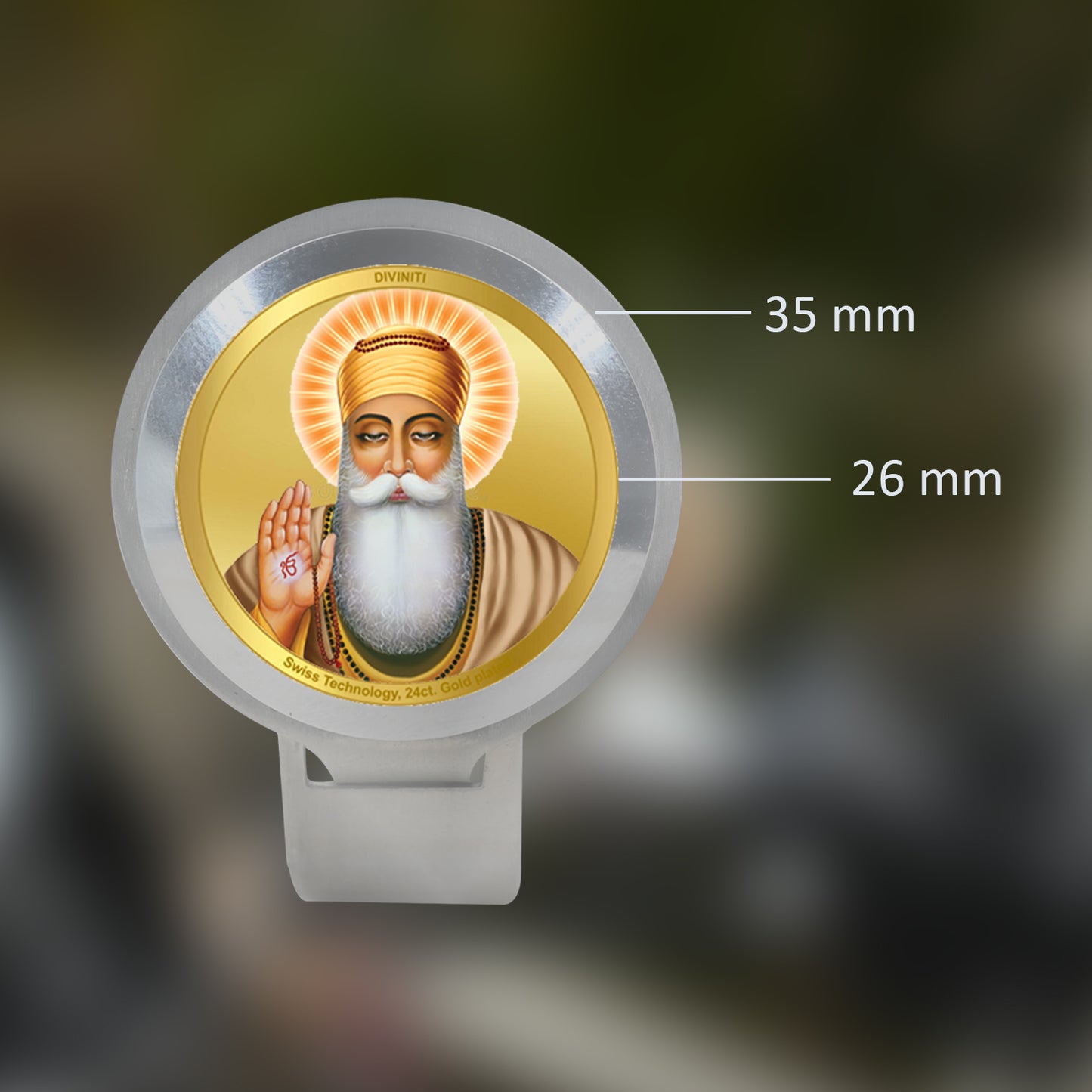 Diviniti Premium Bike Frame with Guru Nanak Dev Ji on 24K Gold Plated Foil (35 MM)