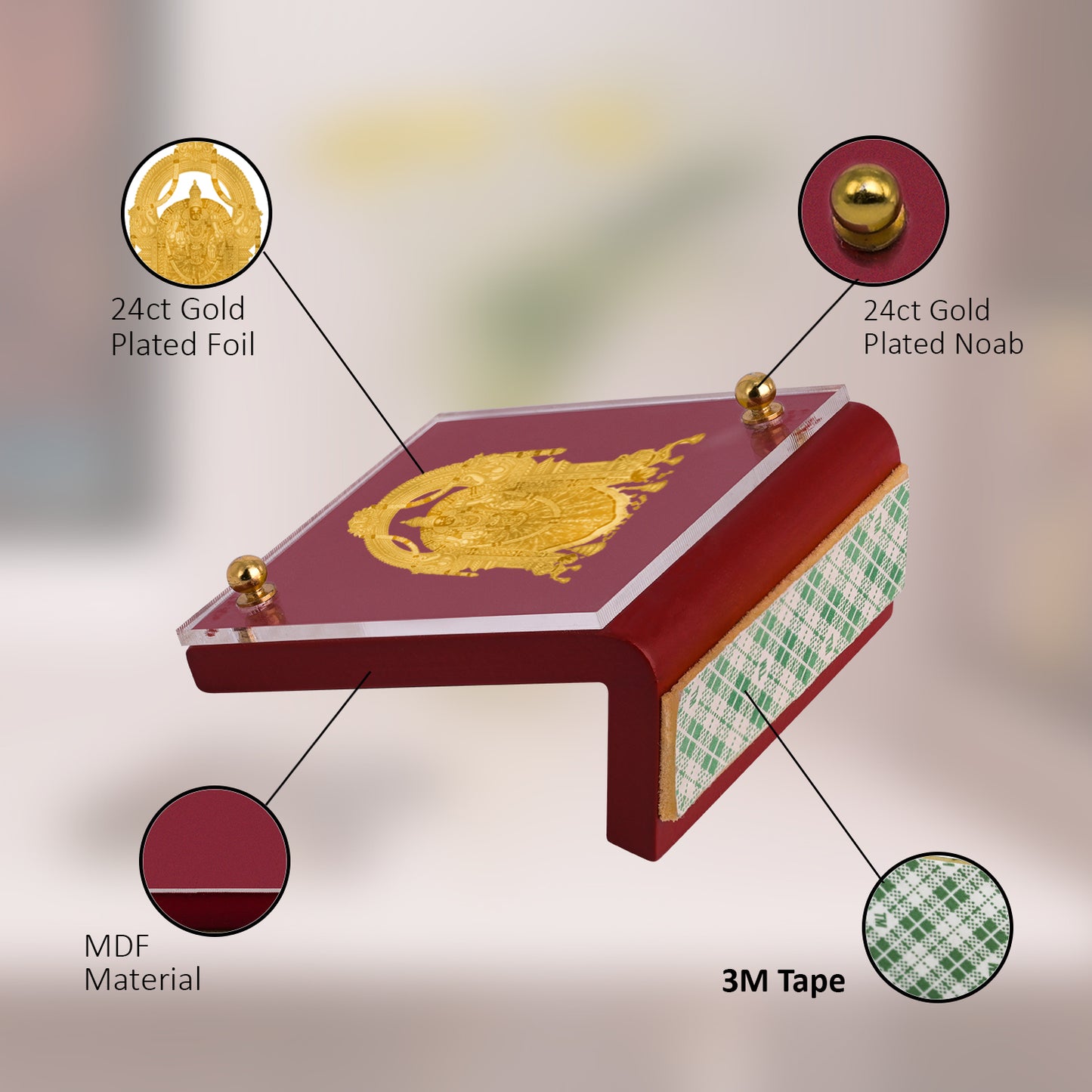 Diviniti 24K Gold Plated Foil Padmavathi Frame For Car Dashboard, Home Decor, Puja (5.5 x 6.5 CM)