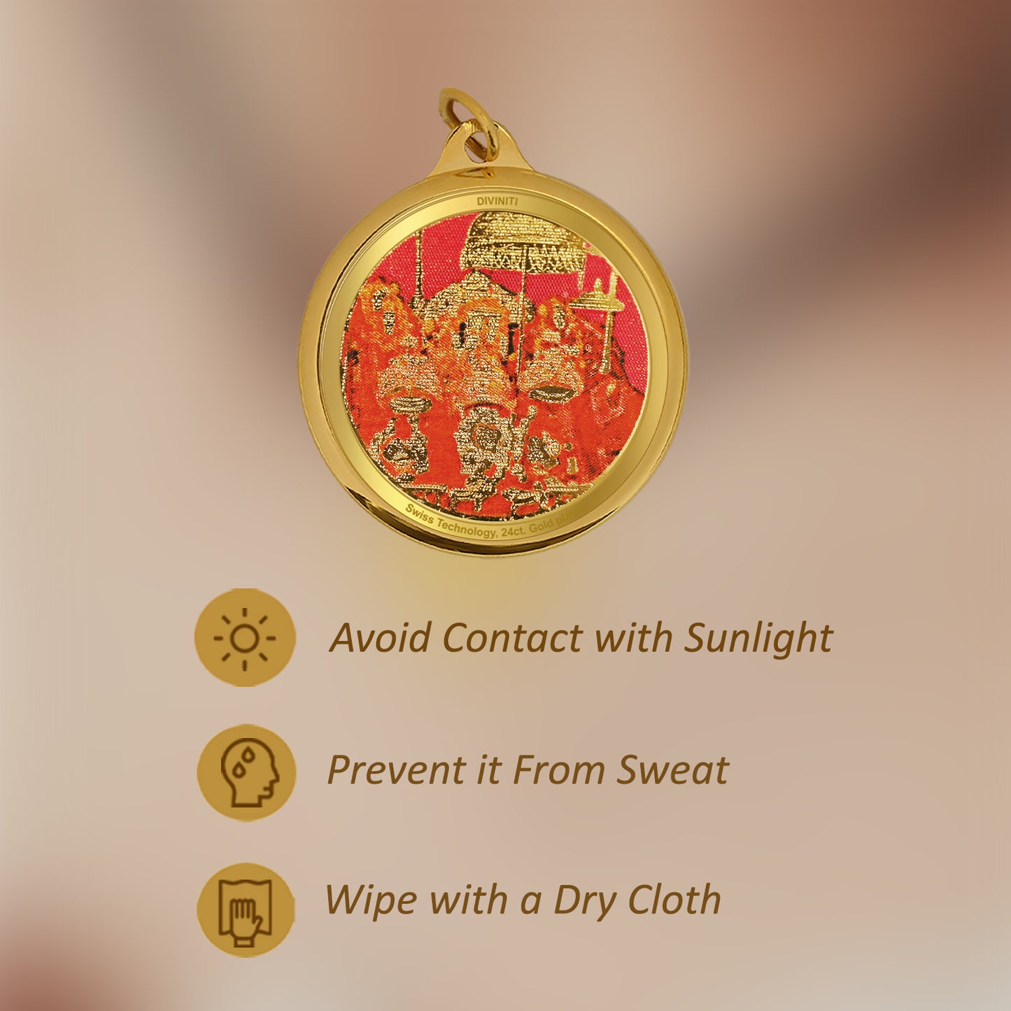 DIVINITI 24K Gold Plated Durga & Mata Ka Darbar 22MM Double Sided Pendant For Men, Women & Kids