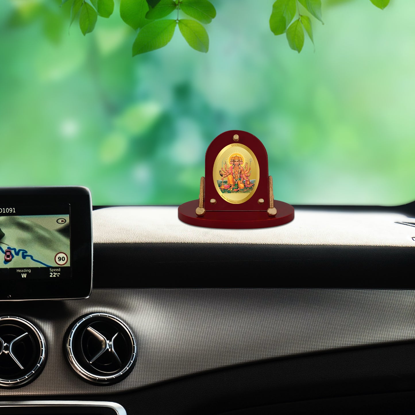 Diviniti 24K Gold Plated Foil Panchmukhi Hanuman Frame for Car Dashboard, Home Decor, Table & Office (8 CM x 9 CM)