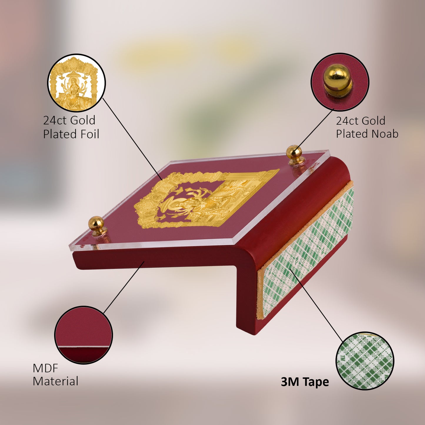 Diviniti 24K Gold Plated Foil Durga Mata Frame for Car Dashboard, Home Decor, Table & Office (5.5 CM x 6.5 CM)