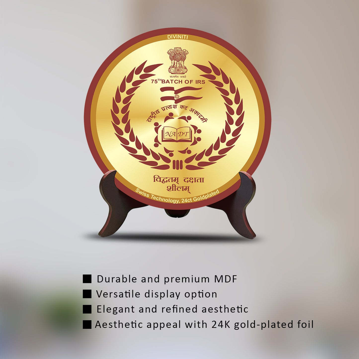 Customized MDF Memento With Matter Printed on 24K Gold Plated Foil For Corporate Gifting