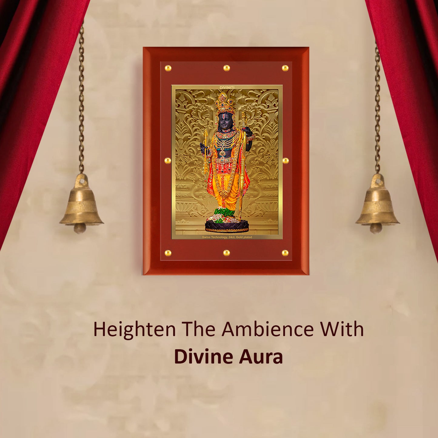 Diviniti 24K Gold Plated Foil Ram Lalla Photo Frame For Home Decor Showpiece, Wall Decor, Puja Room & Gift (56 CM X 71 CM)
