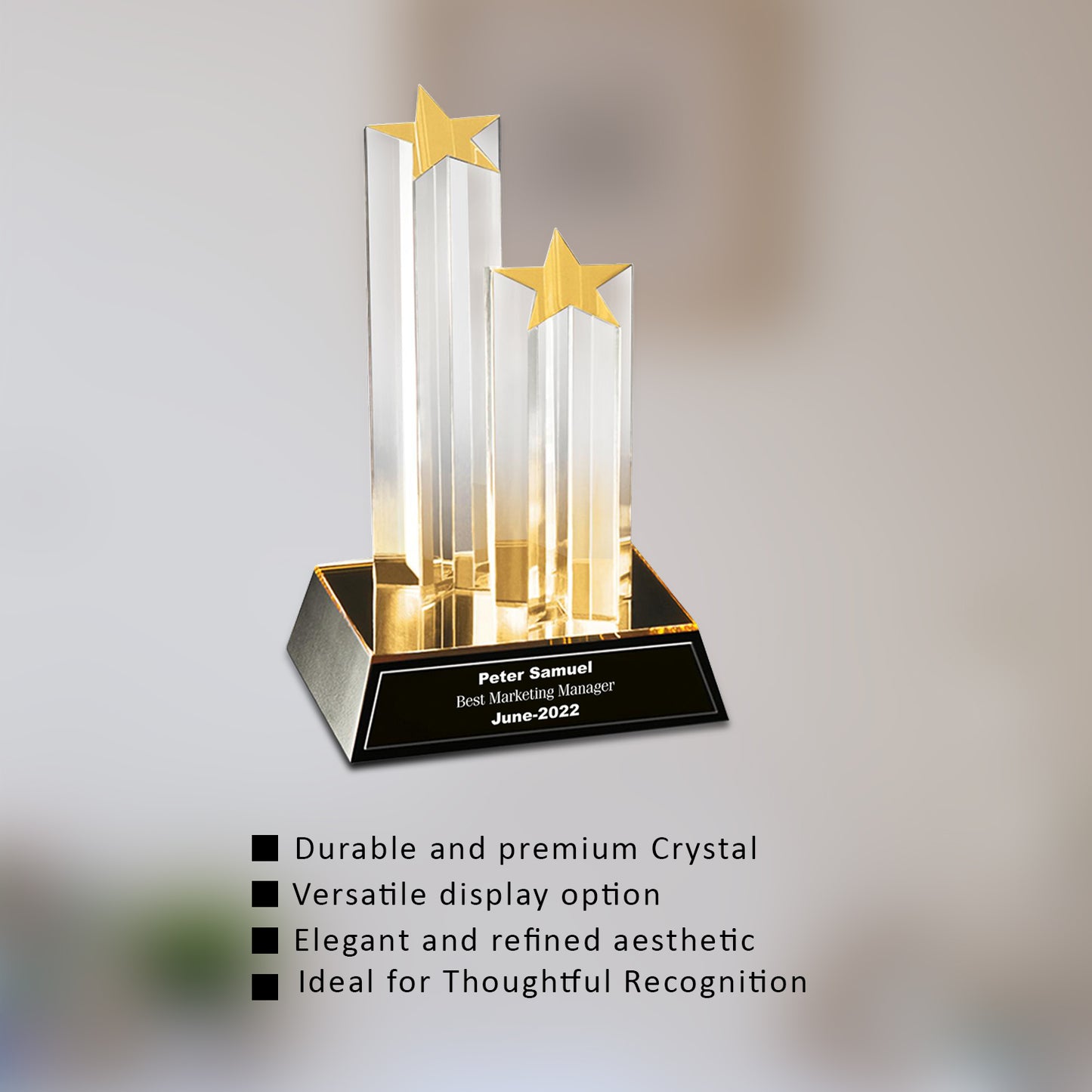 Customized Crystal Trophy with Matter Printed For Corporate Gifting
