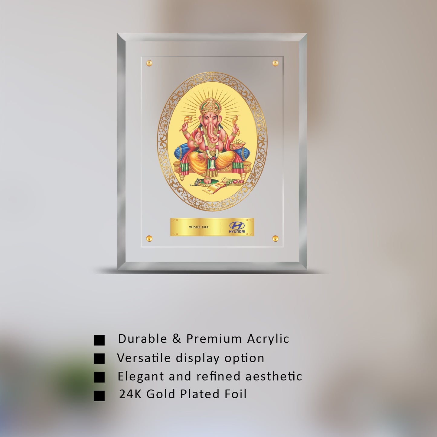 Ganesha | Customized Acrylic Photo Frame for Corporate Gifting in 24K Gold Plated Foil