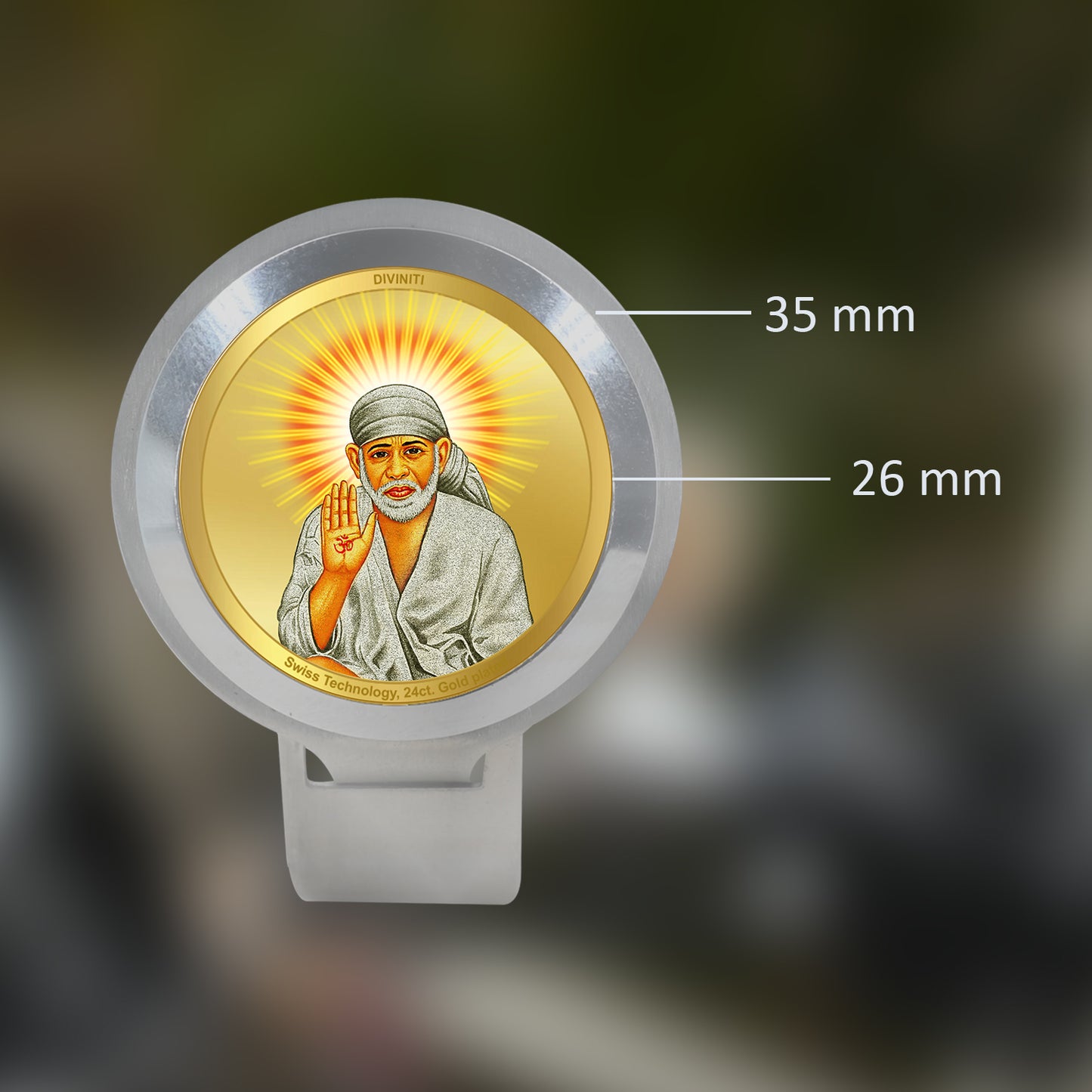 Diviniti Premium Bike Frame with Sai Baba on 24K Gold Plated Foil (35 MM)