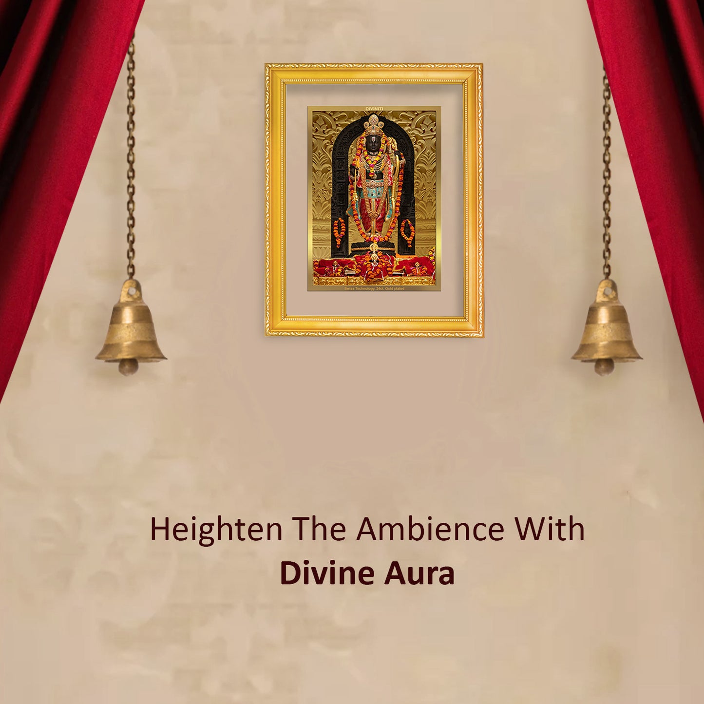 DIVINITI 24K Gold Plated Foil Lord Ram Lalla Photo Frame Idol for Home & Office Wall Decor, Puja Room, Workshop, Gift | DG101 Size 2 (22.6x18.4 CM)