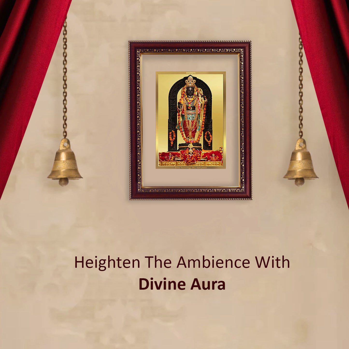 Diviniti 24K Gold Plated Foil Ram Lalla Photo Frame For Home Decor, Wall Hanging, Table Top, Puja Room & Gift DG105S3 (27.6X35.4 CM)