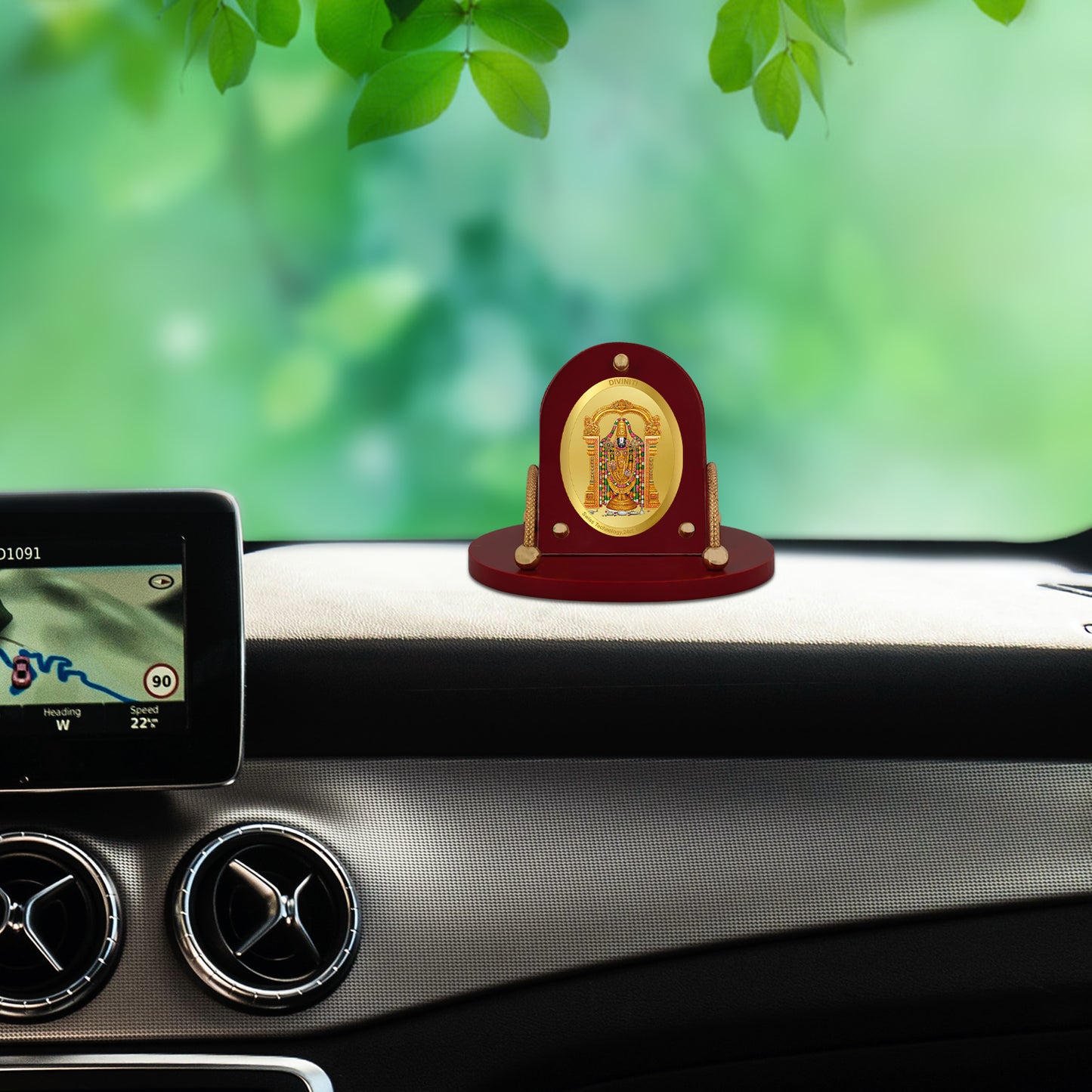 Diviniti 24K Gold Plated Foil Balaji Frame for Car Dashboard, Home Decor, Table & Office (8 CM x 9 CM)