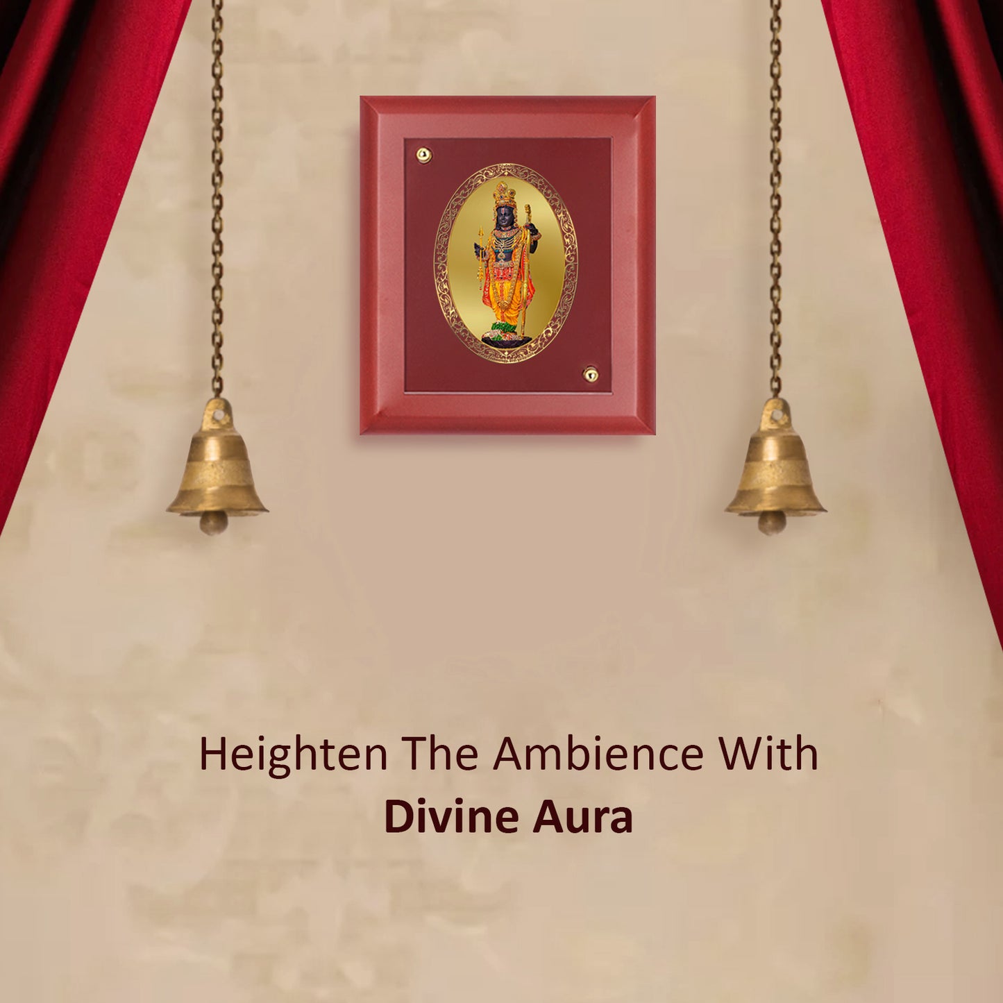DIVINITI 24K Gold Plated Foil Ram Lalla Stylish Photo Frame Idol for Puja Room, Table Top, Home Decor, Wall Hanging, Gift|MDF Size 1 (16.7x14.2 CM)