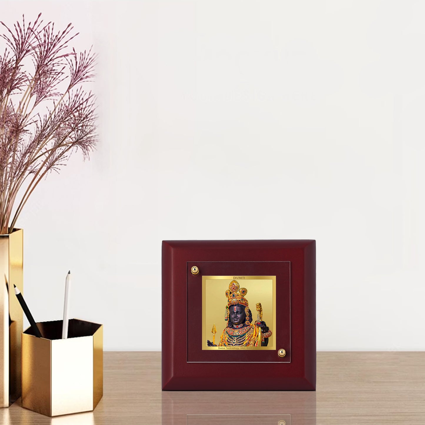 Diviniti 24K Gold Plated Lord Ram Lalla Photo Frame Protector of Dharma for Home Decor Showpiece, Tabletop, Puja Room, Gift | MDF Size 1A (10x10 CM)
