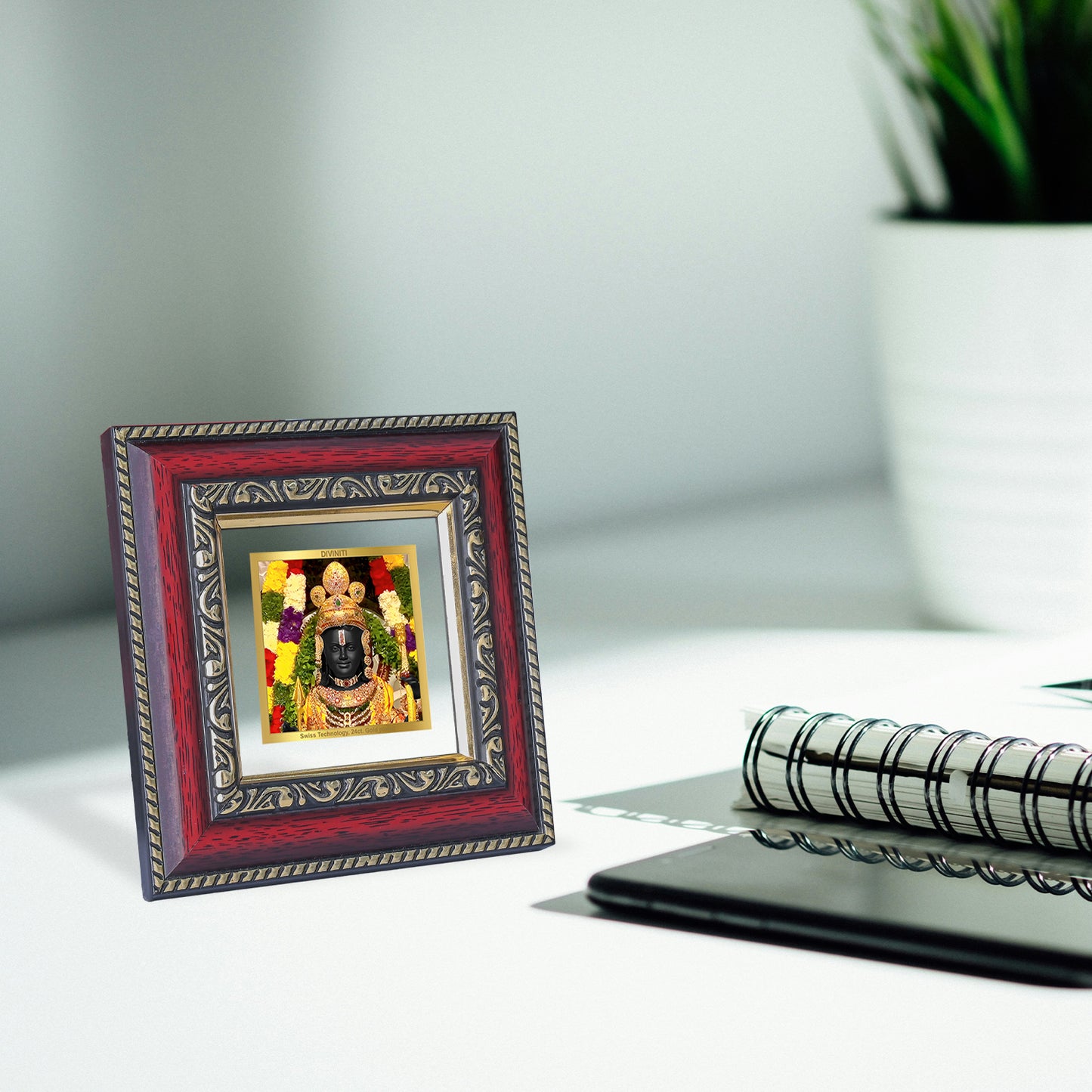 DIVINITI 24K Gold Plated Lord Ram Lalla Religious Photo Frame Idol for Puja Room, Wall Hanging, Table Top, Home Decor, Gifts|DG105S1A (10x10 CM)