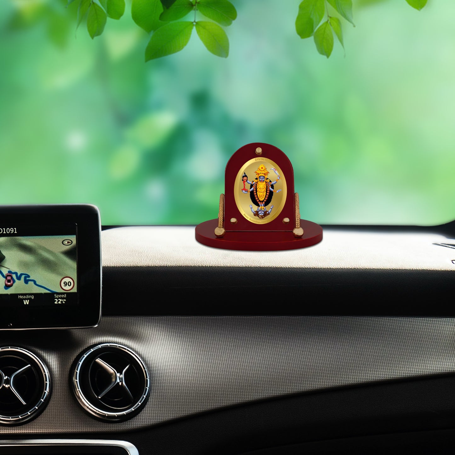 Diviniti 24K Gold Plated Foil Maa Kali Frame for Car Dashboard, Home Decor, Table & Office (MDF 7D+) (8 CM x 9 CM)
