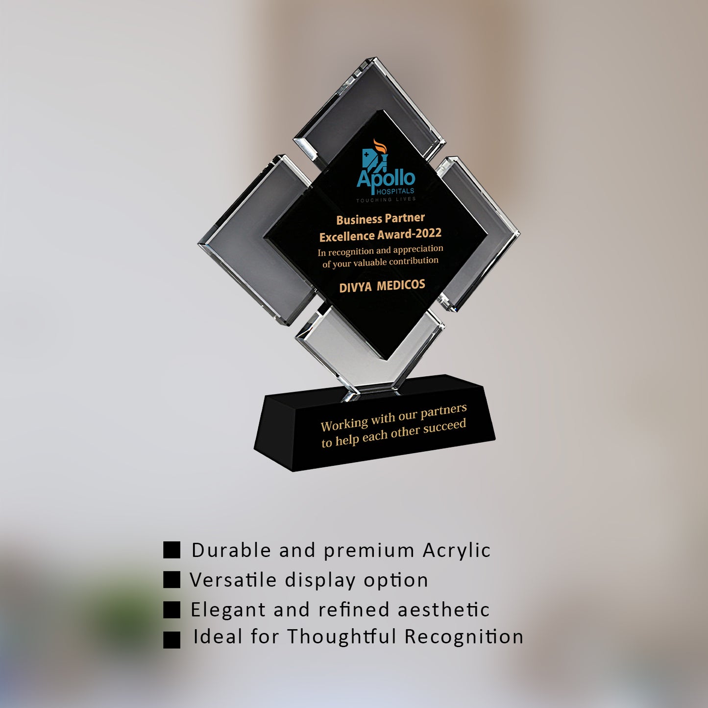 Customized Acrylic Trophy with Matter Printed For Corporate Gifting