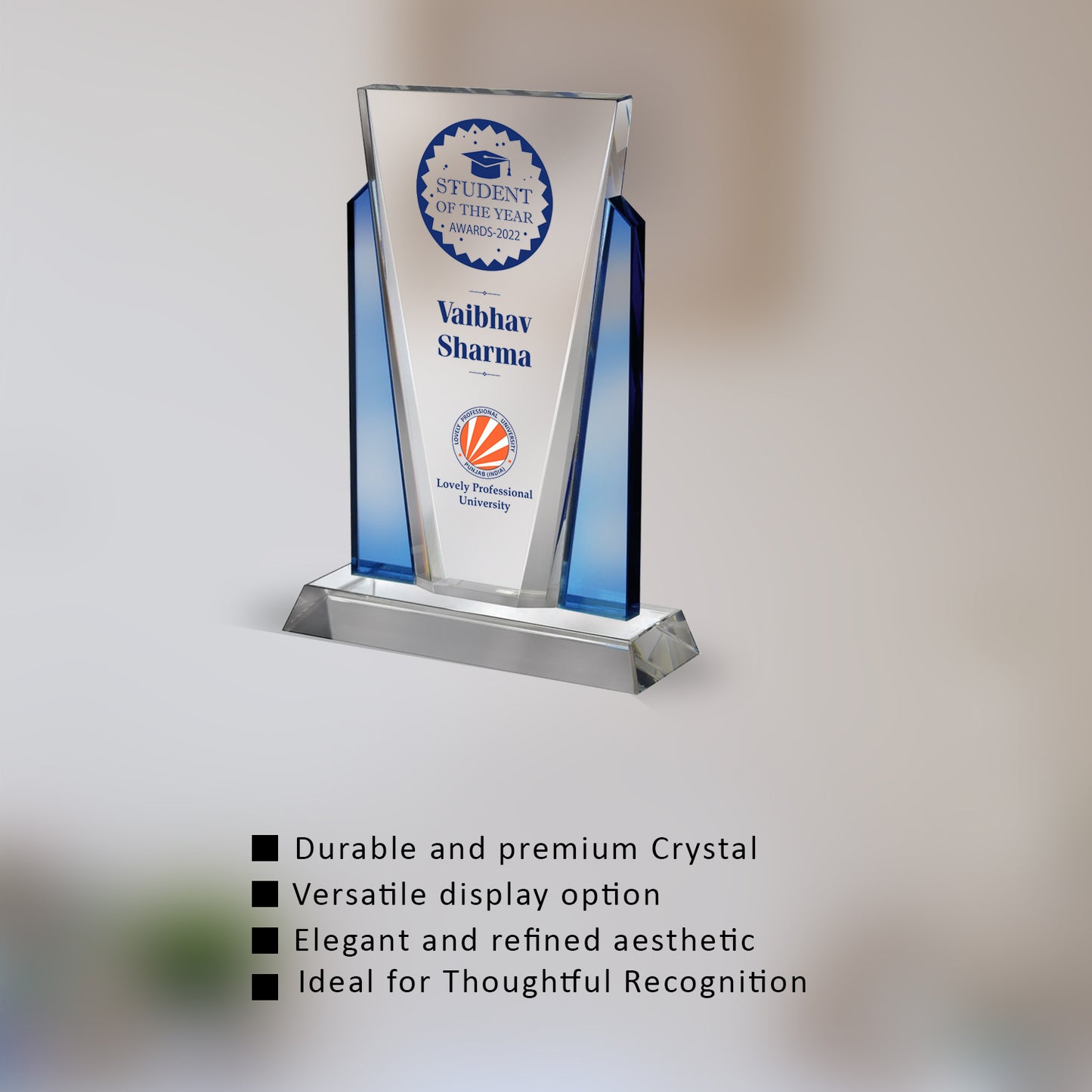 Customized Crystal Trophy with Matter Printed For Corporate Gifting