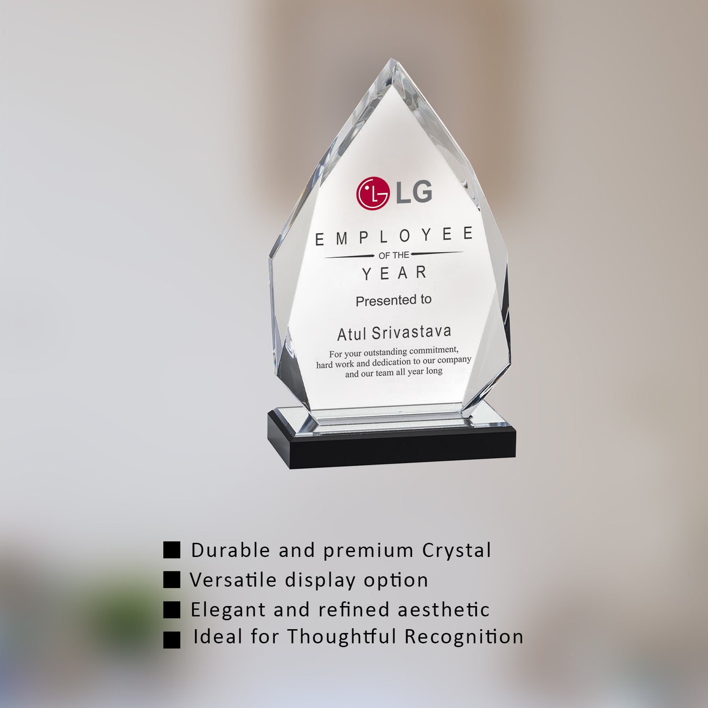 Customized Crystal Trophy with Matter Printed For Corporate Gifting