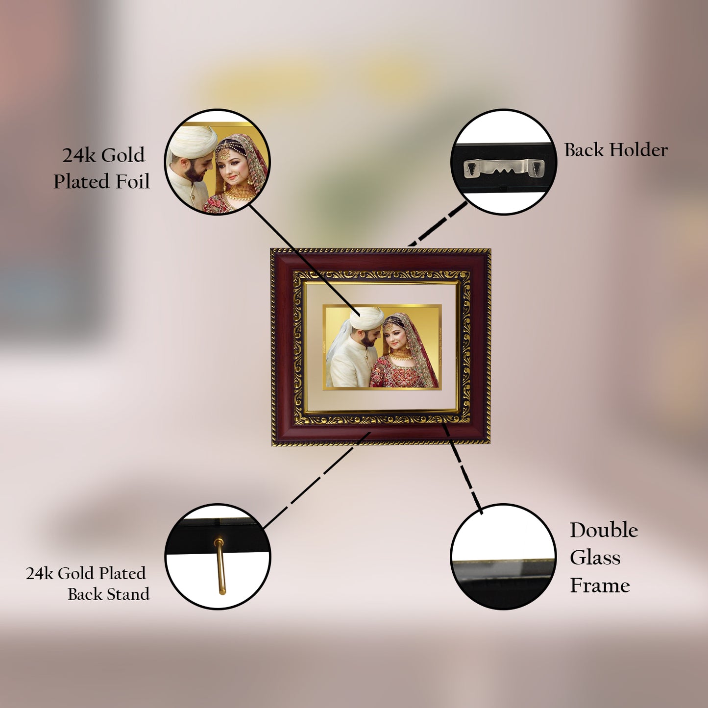 DIVINITI 24K Gold Plated Foil Photo Frame With Customized Photo Printed | Personalized Gift for Birthday, Marriage Anniversary & Celebration With Loved Ones DG 105 Size 1 (17.7x15.7 CM)