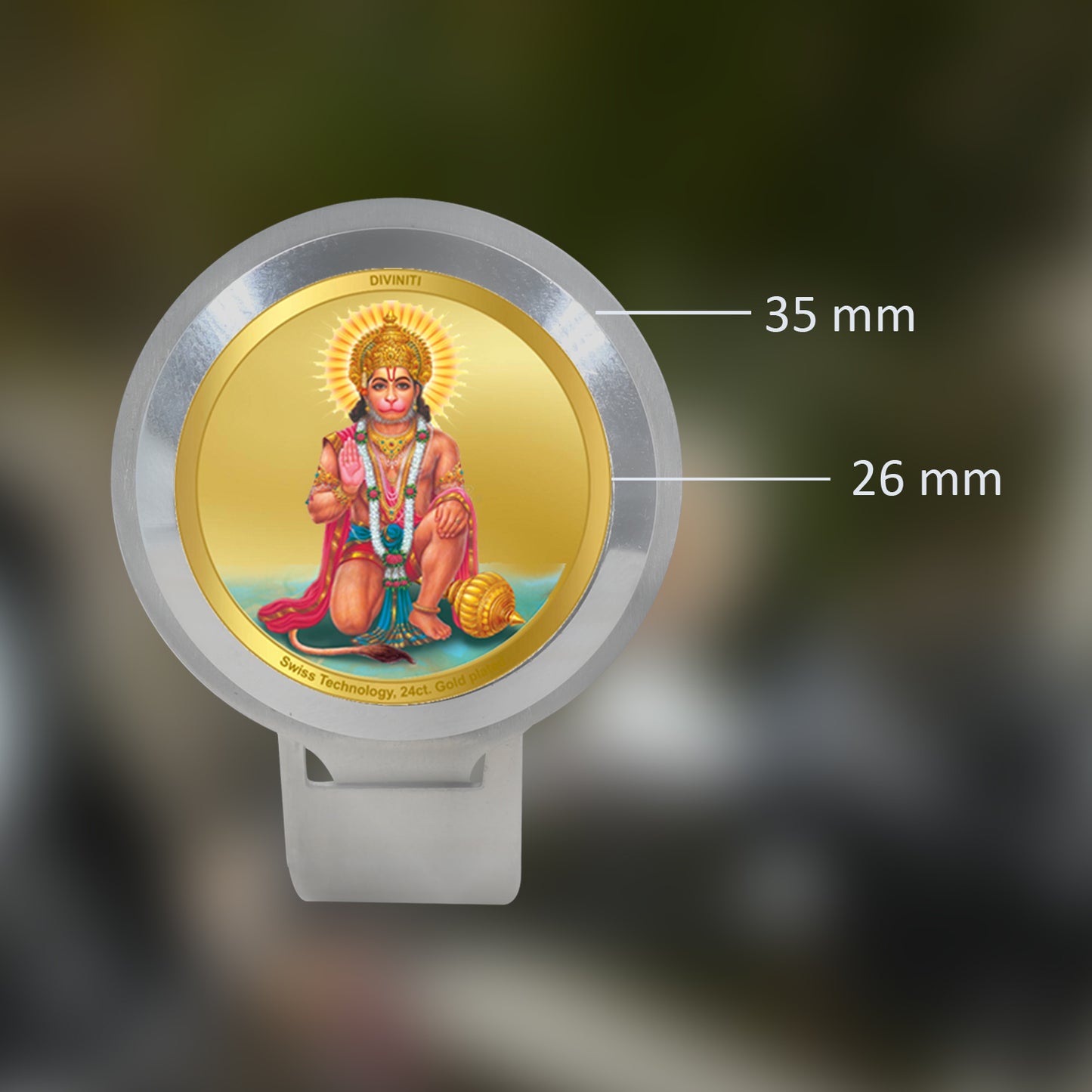 Diviniti Premium Bike Frame with Hanuman Ji on 24K Gold Plated Foil (35 MM)