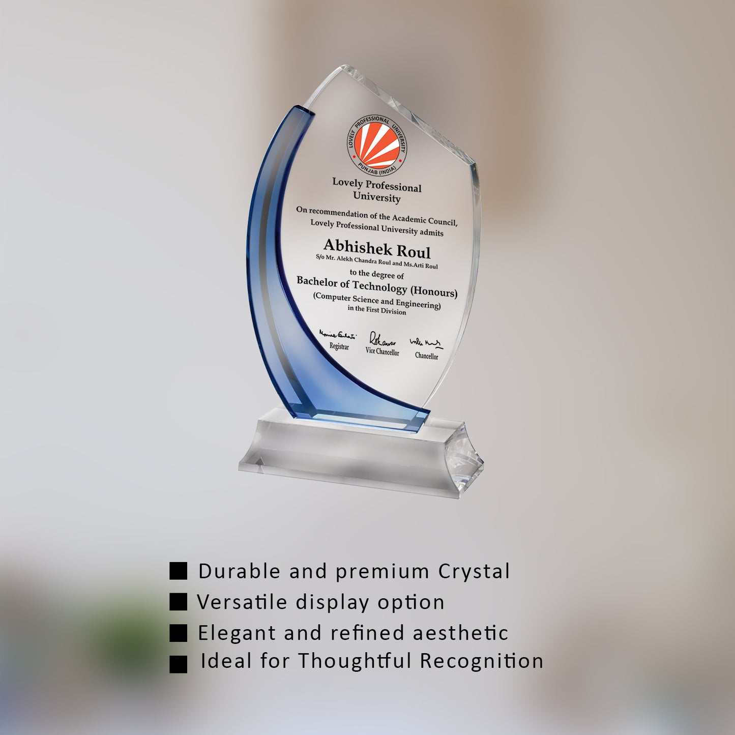 Customized Crystal Trophy with Matter Printed For Corporate Gifting