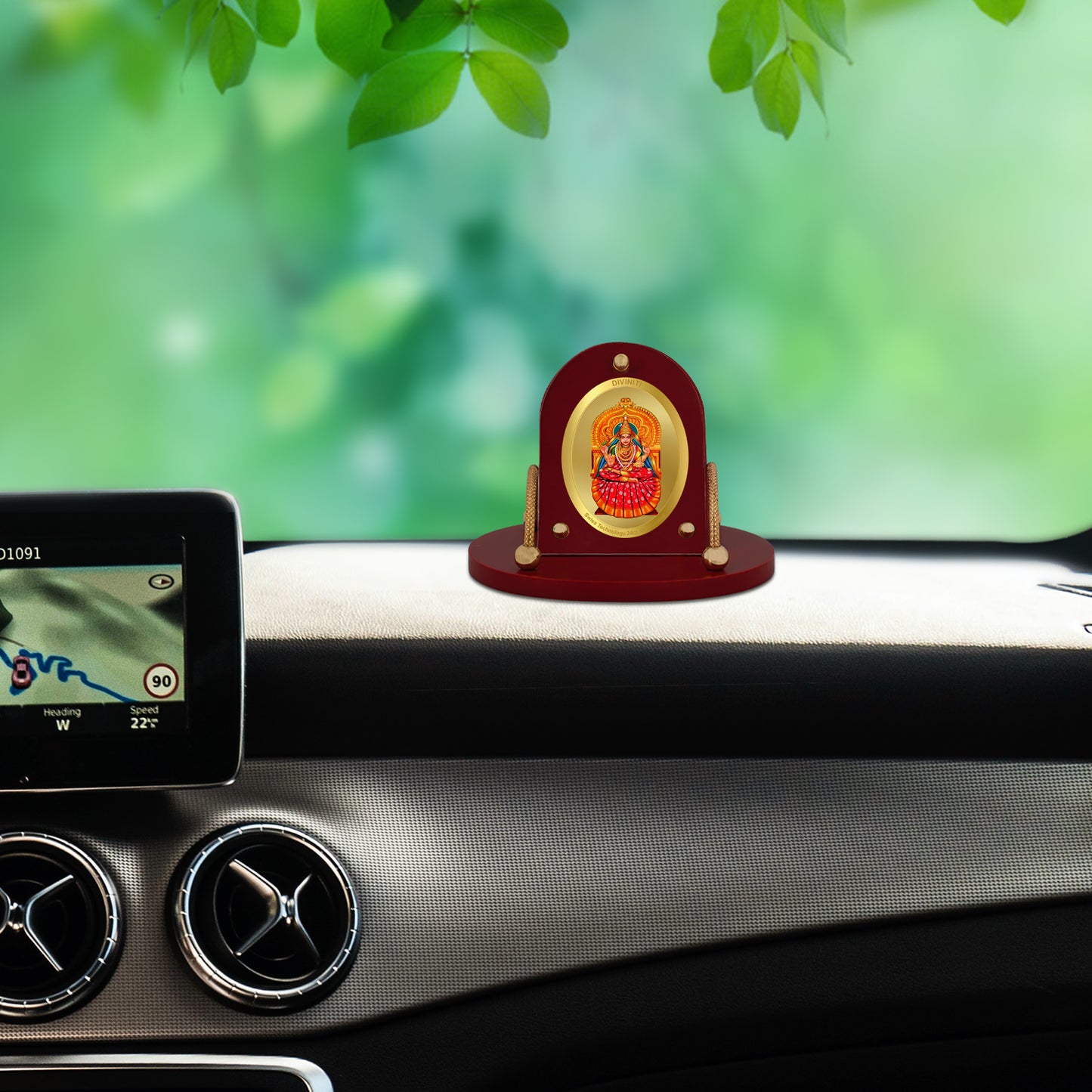 Diviniti 24K Gold Plated Sringeri Sharada Frame for Car Dashboard, Home Decor, Table & Office (8 CM x 9 CM)