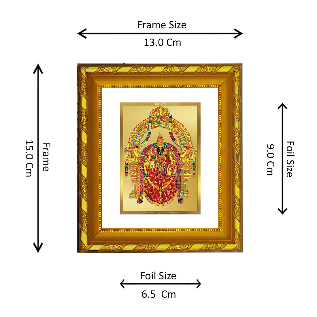 DIVINITI 24K Gold Plated Foil Padmavathi Photo Frame For Living Room, Wall Decor, Gift (15.0 X 13.0 CM)