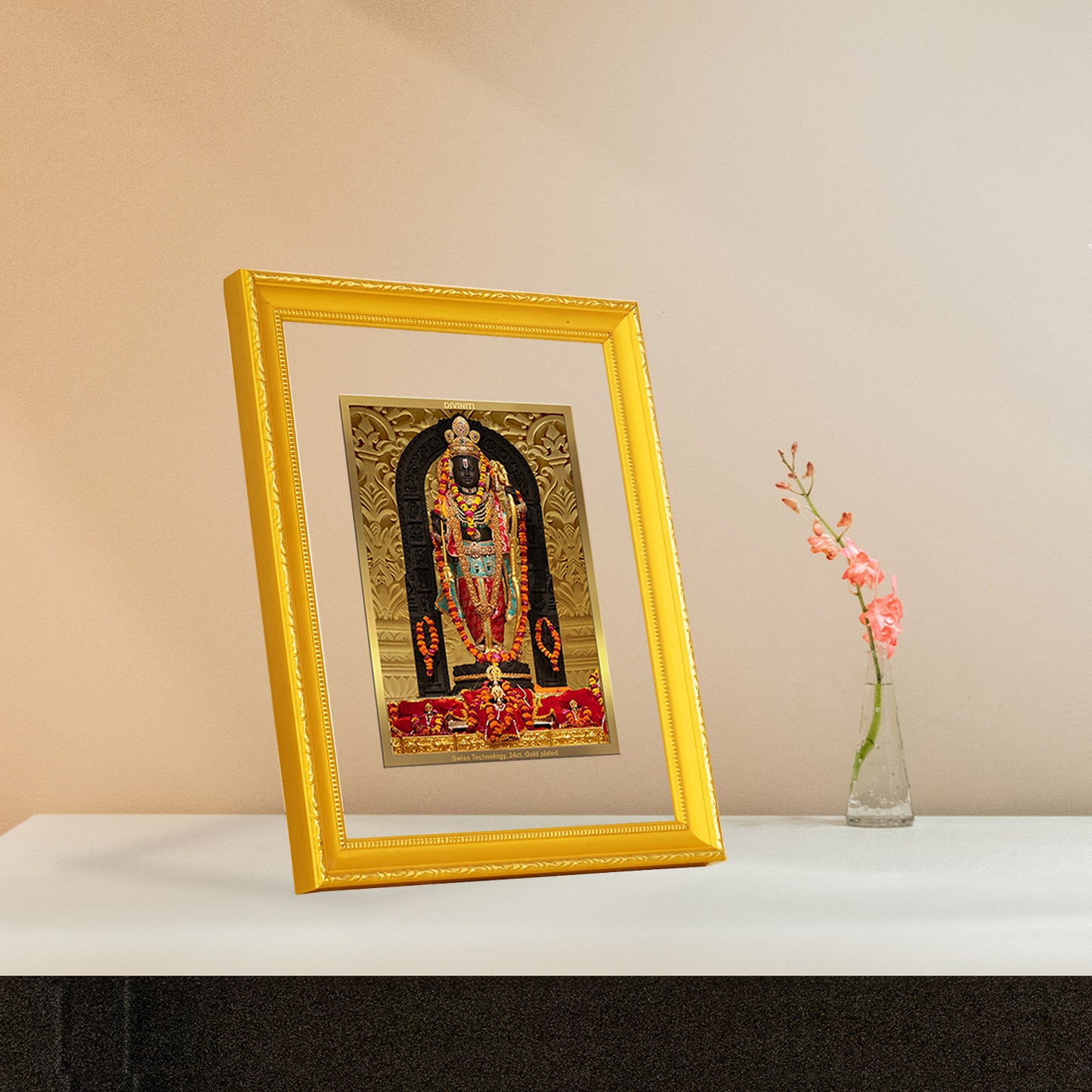 DIVINITI 24K Gold Plated Foil Lord Ram Lalla Photo Frame Idol for Home & Office Wall Decor, Puja Room, Workshop, Gift | DG101 Size 2 (22.6x18.4 CM)