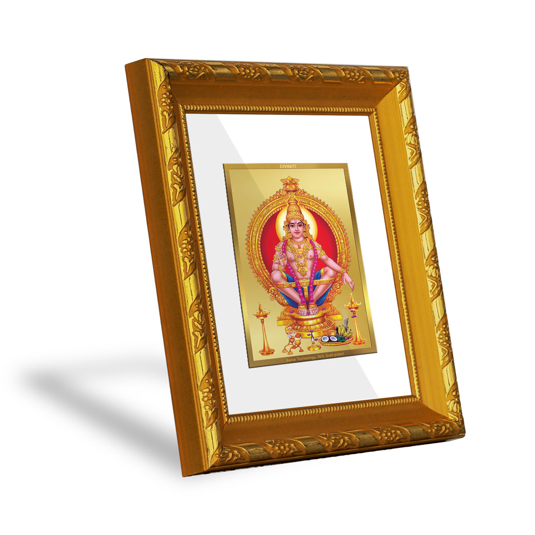 DIVINITI 24K Gold Plated Foil Ayyappan Photo Frame For Home Wall Decor, Puja Room, Gift DG 103 S1 (15.3x14.9 CM)