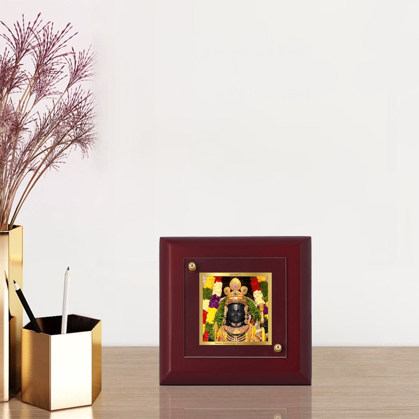 Diviniti 24K Gold Plated Ram Lalla Photo Frame Symbol of Divine Love for Home & Office Decor Showpiece, Tabletop, Puja Room, Gift | MDF Size 1A (9.9x9.9 CM)