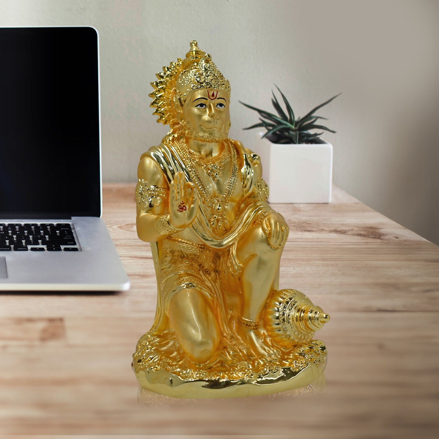 DIVINITI 24K Gold Plated Lord Hanuman Ji Ashirwad Idol Statue For Home Decor, Table Top, Puja, Gift (19.5x11 CM)