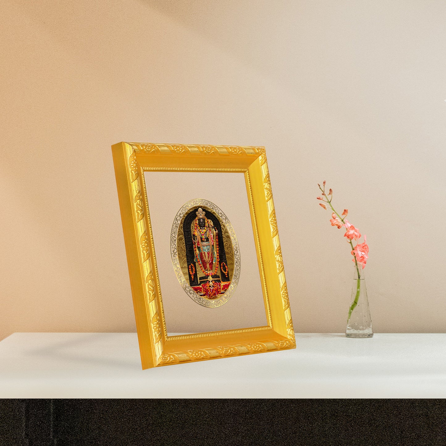 DIVINITI 24K Gold Plated Foil Ram Lalla Photo Frame for Home & Office Decor, Wall Hanging, Table Top, Puja Room & Gift DG 103 Size 1 (15.3x14.9 CM)