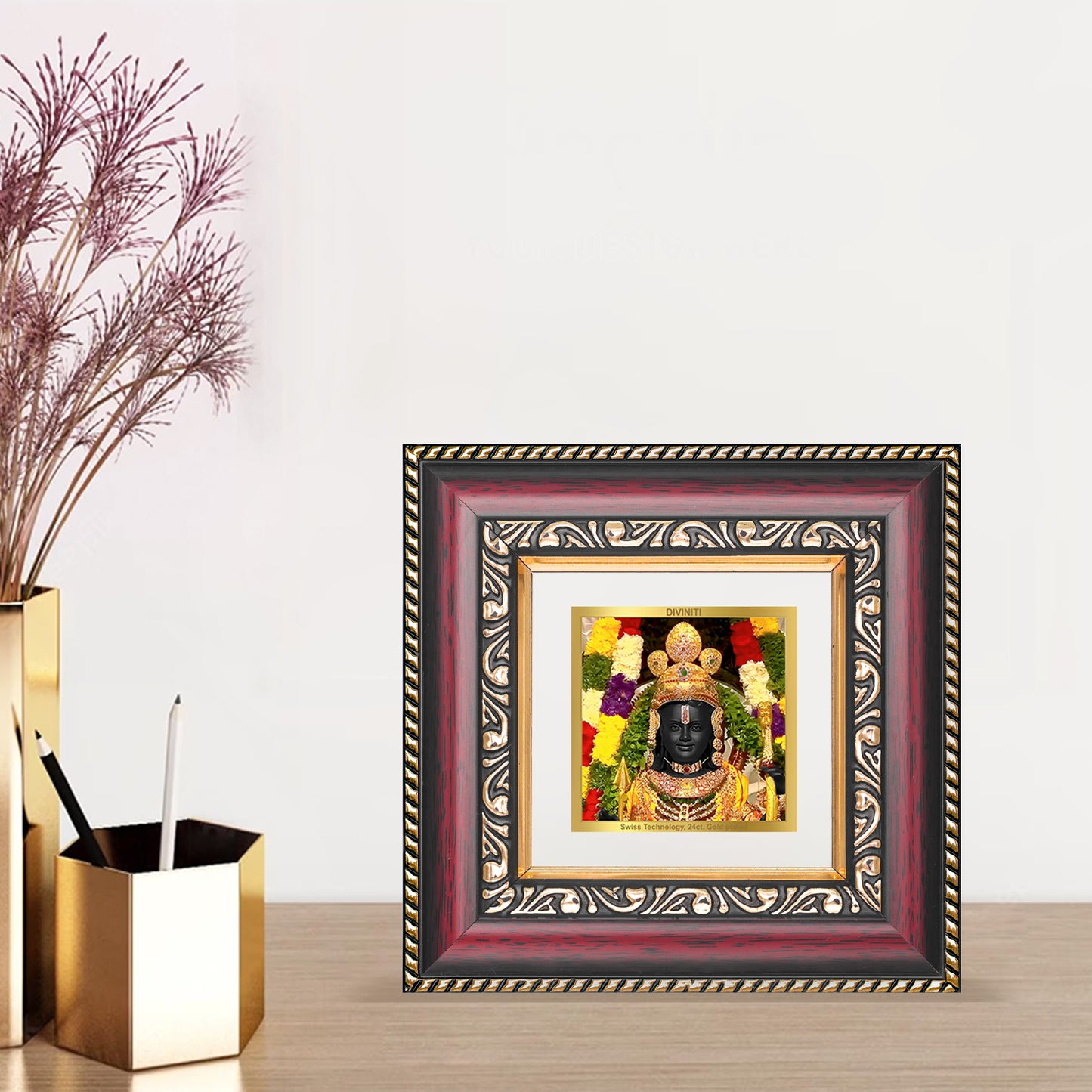 DIVINITI 24K Gold Plated Lord Ram Lalla Religious Photo Frame Idol for Puja Room, Wall Hanging, Table Top, Home Decor, Gifts|DG105S1A (10x10 CM)