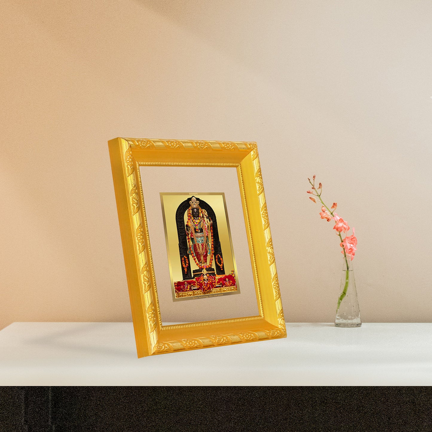 DIVINITI 24K Gold Plated Foil Ram Lalla Photo Frame for Home & Office Decor, Table Top, Wall Decor, Puja Room & Gift DG 103 Size 1 (15.3x14.9 CM)