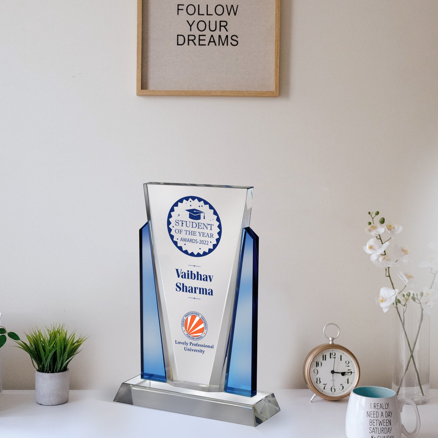 Customized Crystal Trophy with Matter Printed For Corporate Gifting