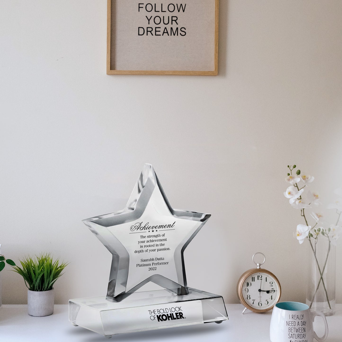 Customized Crystal Trophy with Matter Printed For Corporate Gifting