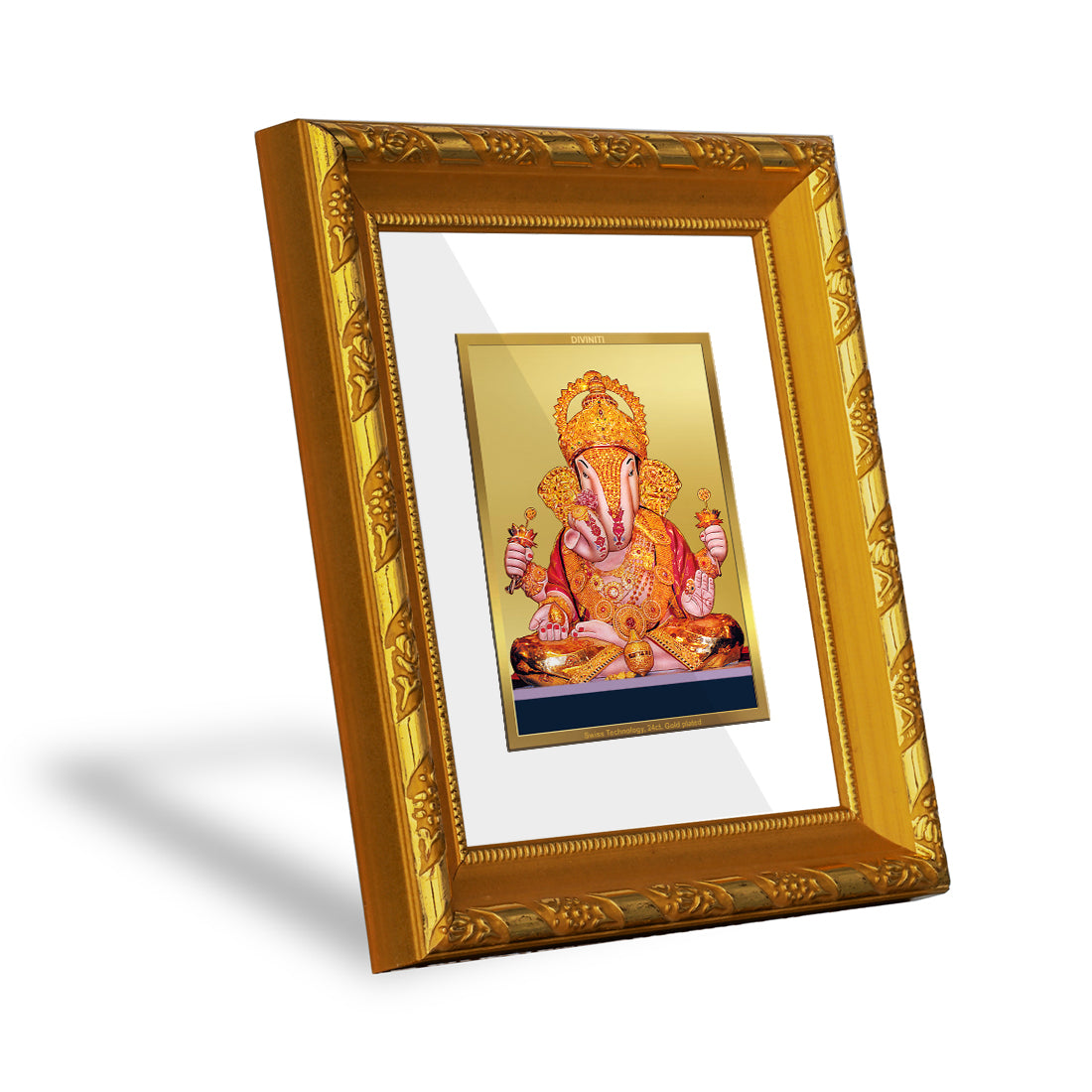 DIVINITI 24K Gold Plated Foil Dagdu Ganesha Photo Frame for Home Decor, Prosperity, Luck DG 103 Size 1 (15.3x14.9 CM)