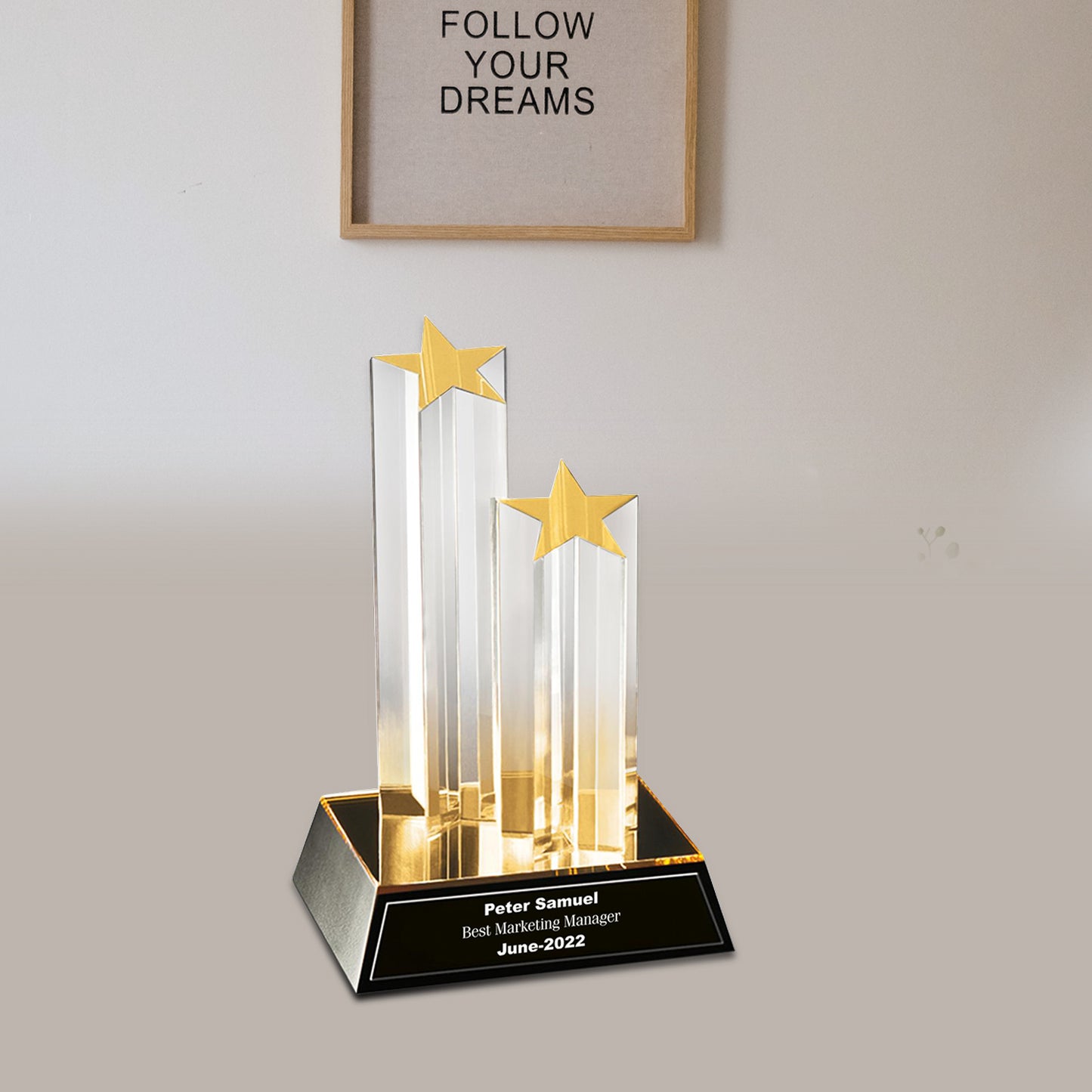 Customized Crystal Trophy with Matter Printed For Corporate Gifting