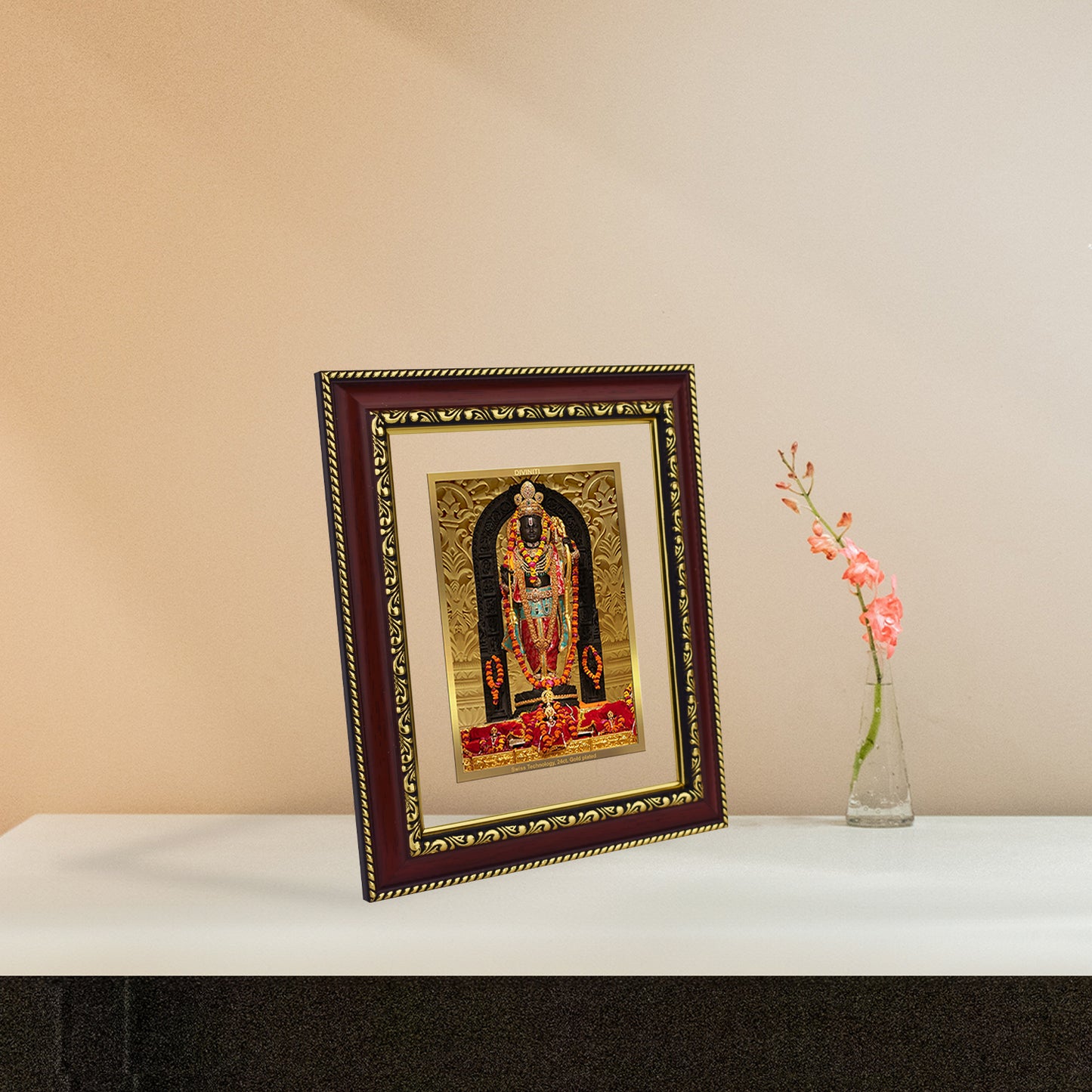 Diviniti 24K Gold Plated Foil Ram Lalla Photo Frame For Home Decor, Table Decor, Wall Hanging, Puja Room & Gift (20.8x16.7 CM)