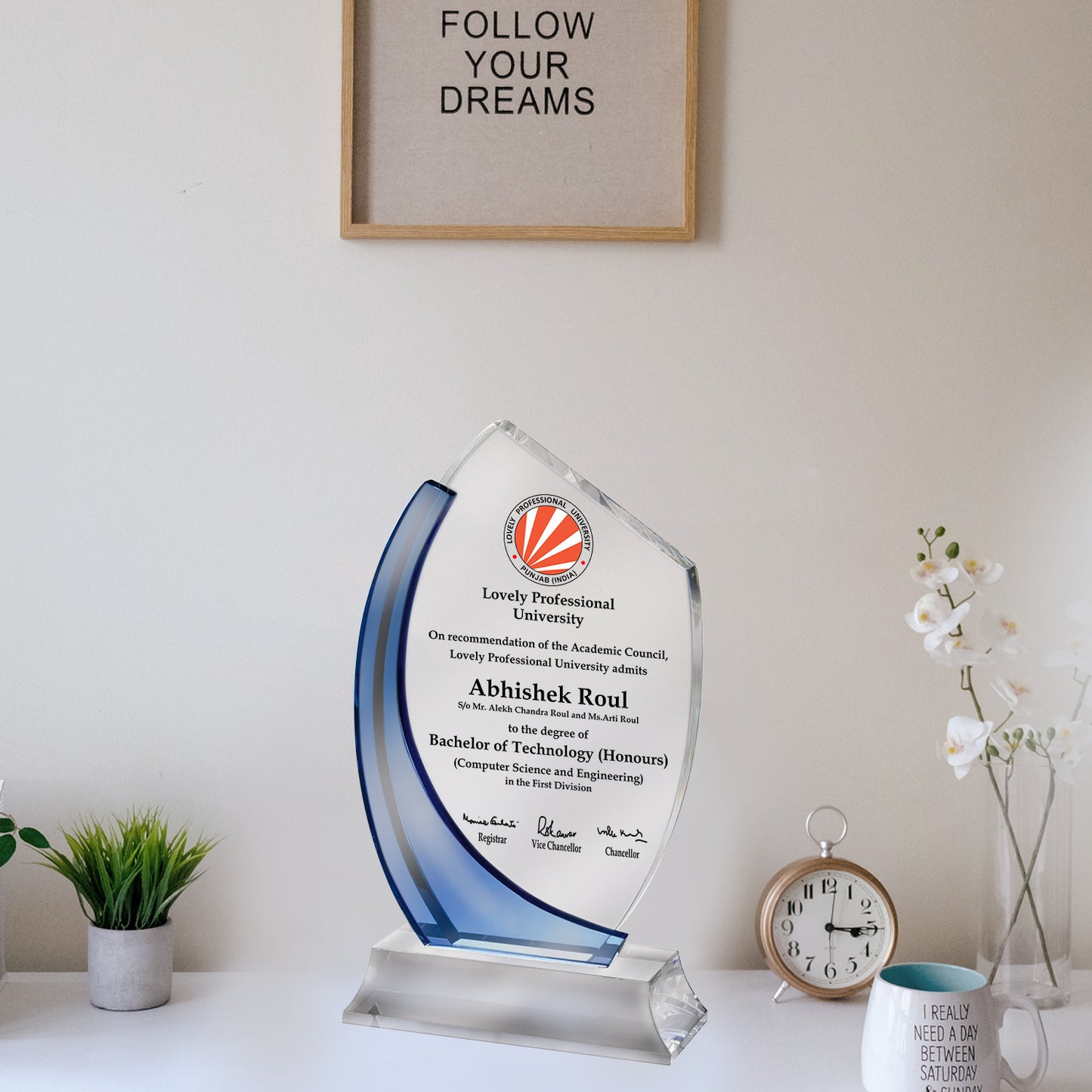 Customized Crystal Trophy with Matter Printed For Corporate Gifting