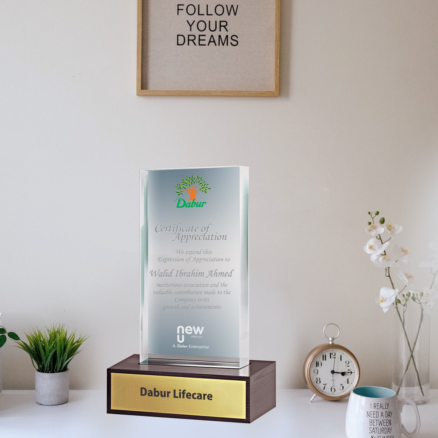 Customized Base Acrylic Trophy with Matter Printed For Corporate Gifting